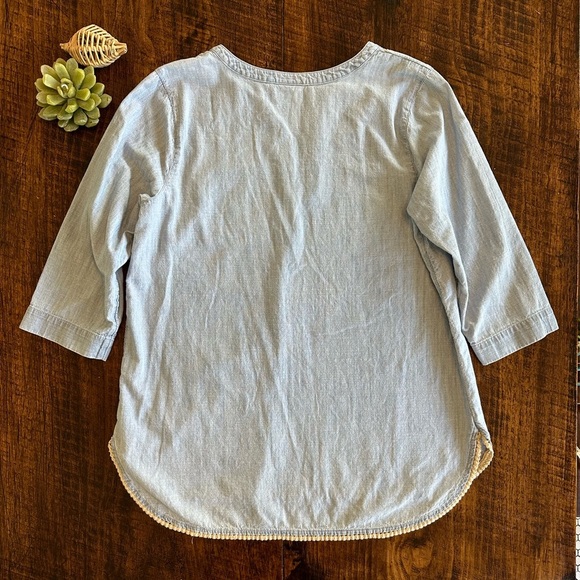 J. Jill | Lightweight Denim Embroidered Tunic Top with Split Neckline - Picture 5 of 8